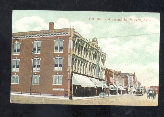 Fort Scott Kansas Downtown Main Street Scene Vintage Postcard