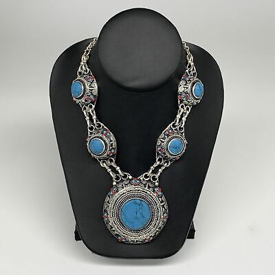 Turkmen Necklace Afghan Ethnic Tribal 5 Stone Blue Turquoise Inlay Necklace T06N