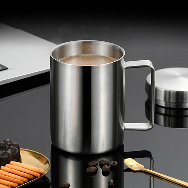 Tazza Da Caffè In Ceramica Con Coperchio In Legno E Cucchiaio Dorato – 400 Ml, Grande, Per Ufficio E Casa, Colore Blu