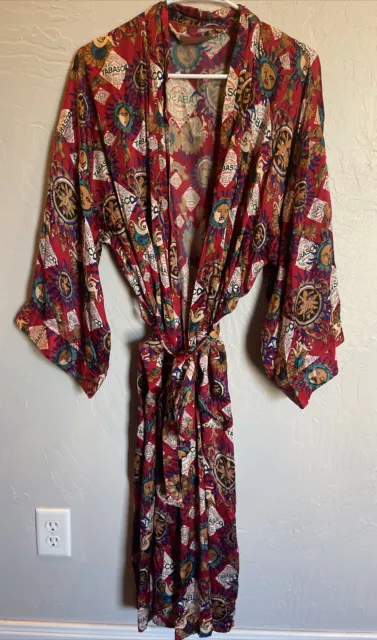 Vintage Tabasco Ref 100% Silk Full Length Robe Hot Sauce One Size Moon Sun