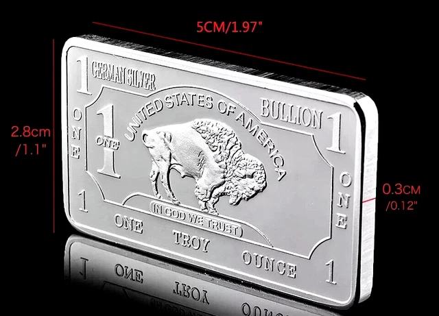 1 Troy Ounce Buffalo Allemande- 100 millls lingots plaqué argent .999