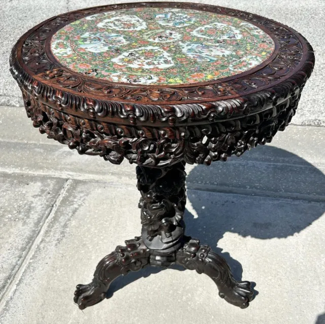19th century late Qing Dynasty Porcelain inset occasional table
