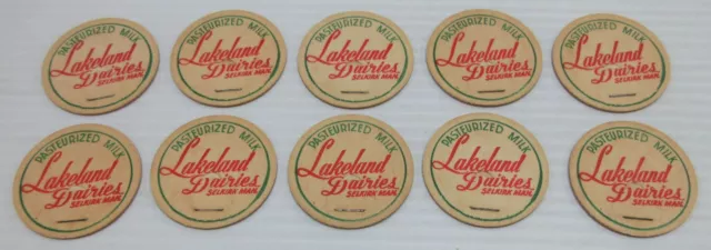Lakeland Dairies Selkirk Man Pasteurized Milk Bottle Cap Pog Lot of 10