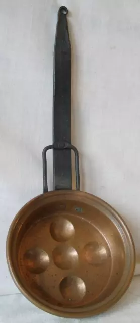 Antique Arts Crafts Hand Forged Copper Cast Iron Ebelskiver Egg Warmer Bowl Pan