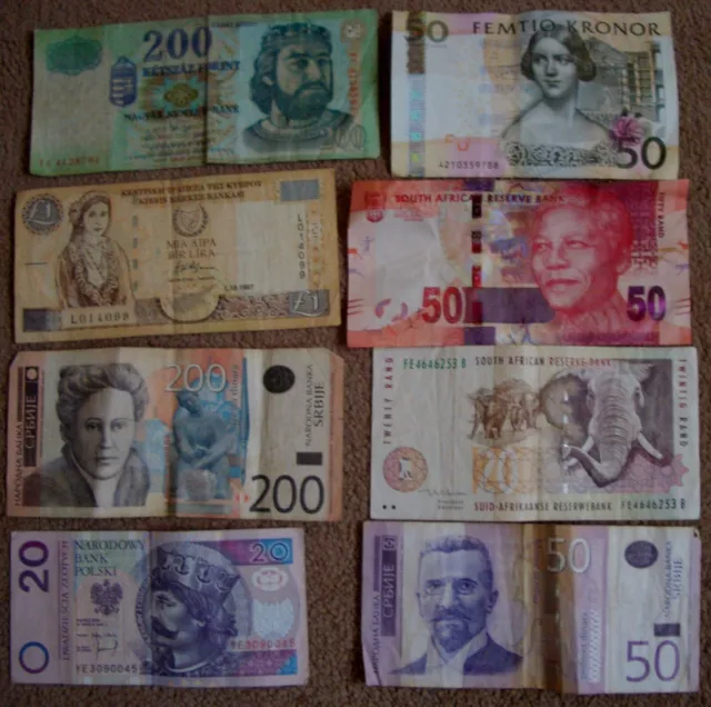 8 old used world  banknotes, as seen,UK bidders only