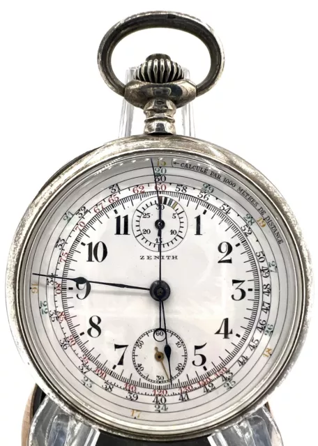 Antique Military Pilots 16s Lemania Zenith Silver Chronograph Pocket Watch
