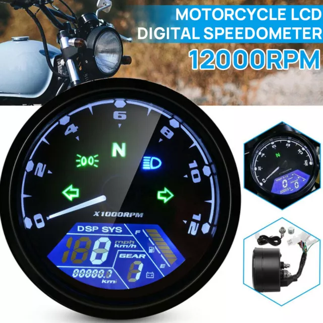 12000rpm Motorrad Tachometer LCD Digital Kilometerzähler Drehzahlmesser Tacho DA