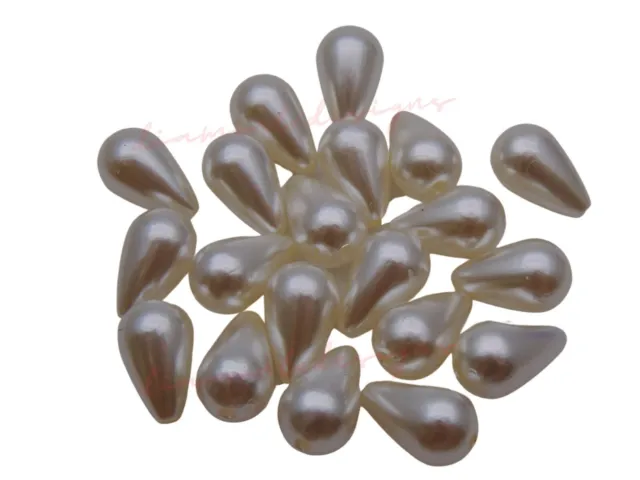 20 Pcs Ivory Acrylic Faux Pearl Teardrop Beads 16mm x 9mm Jewellery Drop i276
