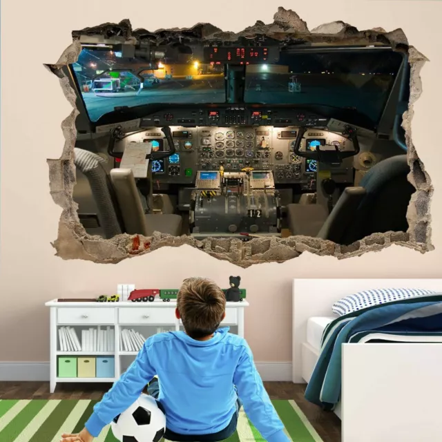 Airplane Cockpit Aircraft Wall Art Stickers Mural Decal Kids Bedroom Decor EL1