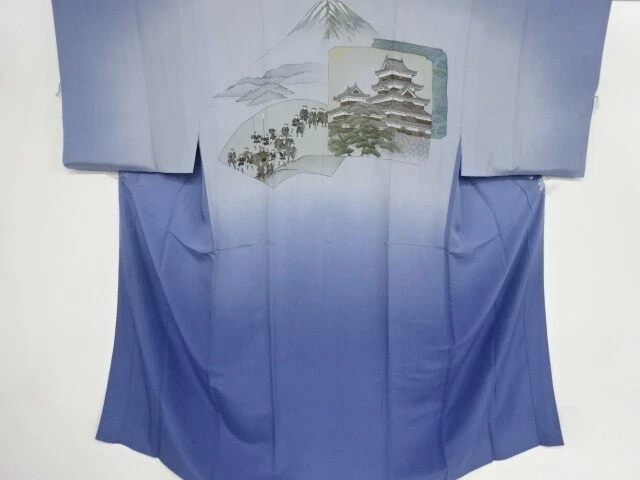 40752# Japanese Kimono / Antique Mens Juban / Mt.fuji & Castle & Daimyos