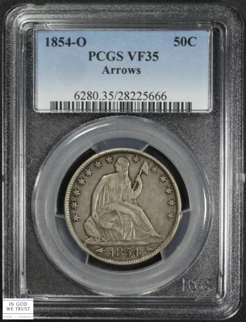 1854 O with Arrows Seated Liberty Silver Half Dollar 50C PCGS VF 35