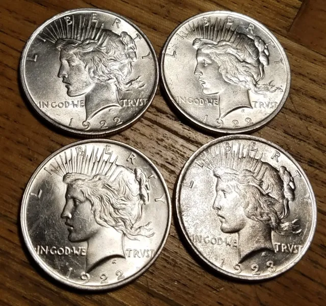 1922,1922,1923,1922  P Peace Dollars (lot of 4) 90% SILVER USA