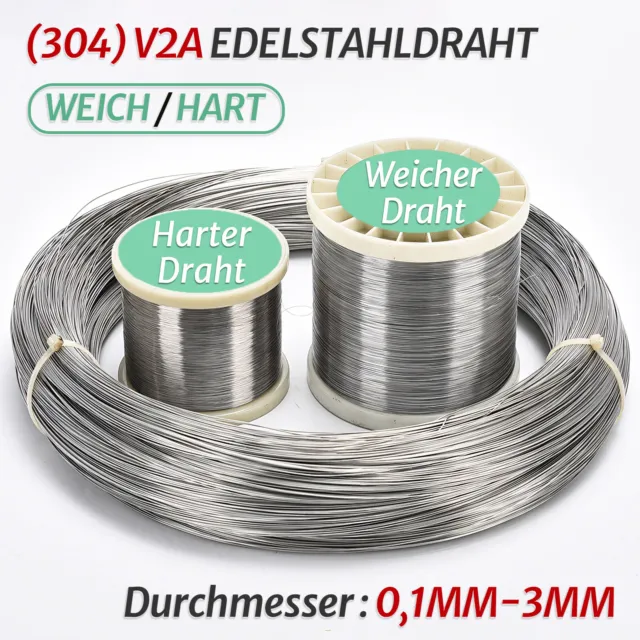 Edelstahldraht Edelstahl Rostfrei V2A Runddraht Drahtseil Draht Ø 0,1mm bis 3mm