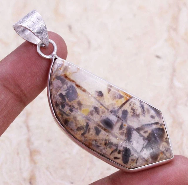 Gorgeous Picasso Jasper 925 Silver Plated Handmade Pendant of 2.2" Ethnic Gift