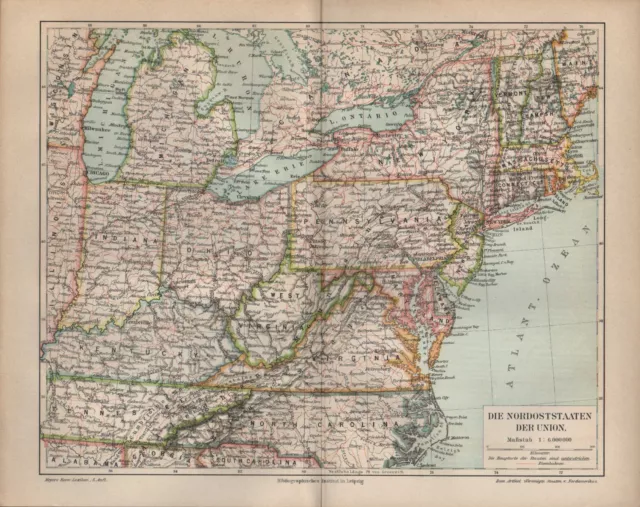 Landkarte map 1897: DIE NORDSTAATEN DER UNION. Maßstab: 1 : 6.000 000