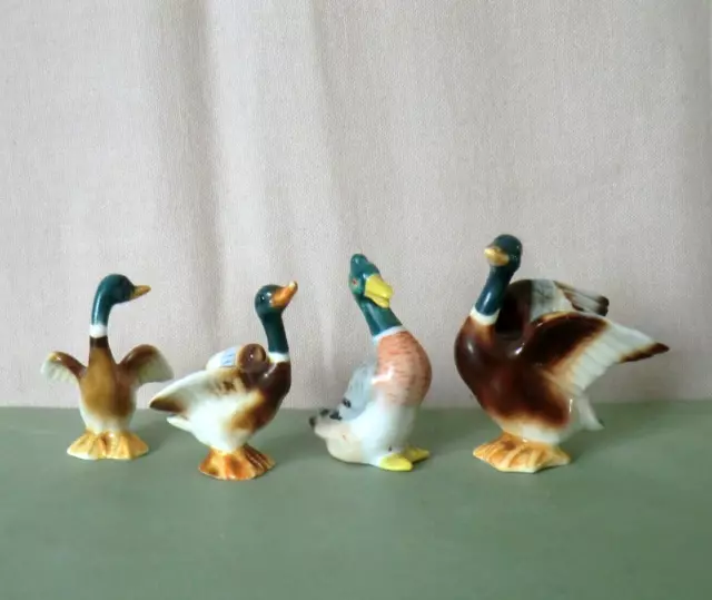 Vintage Flock Of Mallard Duck Miniature Bone China Ornaments x 4 2