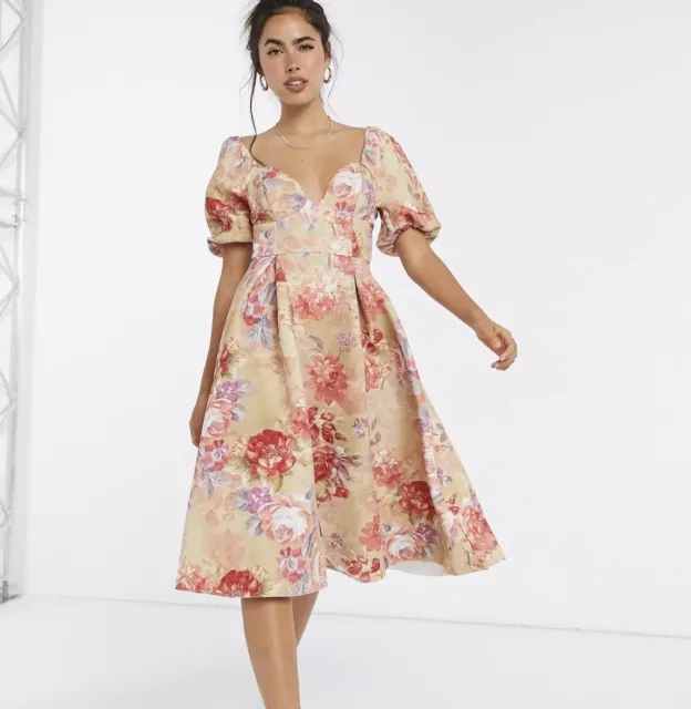 ASOS DESIGN garden party vintage cup detail prom midi dress in floral print