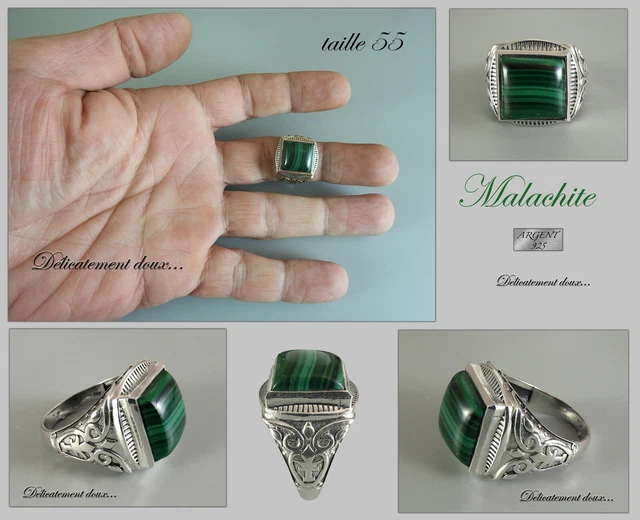 Bague Vintage En Argent 925 Avec Onyx Verte - Taille 10.5 - Neuf Avec étiquettes