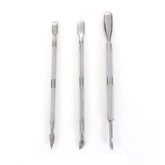 4X(3 x Nagel Kunst Edelstahl Haeutchen Loeffel Entferner Schieber Manikuere Pe6)