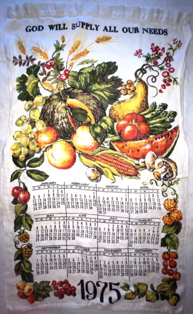 Vintage 1975 God Will Supply All Your Needs Yearly Calendar Linen Tea Towel