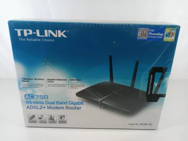 TP-Link Archer D2 AC750, ADSL2+ Modem Router, Wireless Dual Band Gigabit - 250