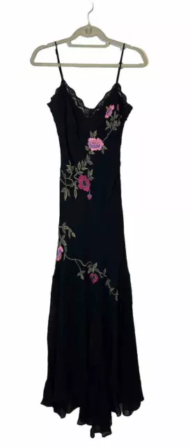 Sue Wong Midi Maxi Slip Dress Silk Fairy Goth Floral Beaded Y2K Vintage Guest 8