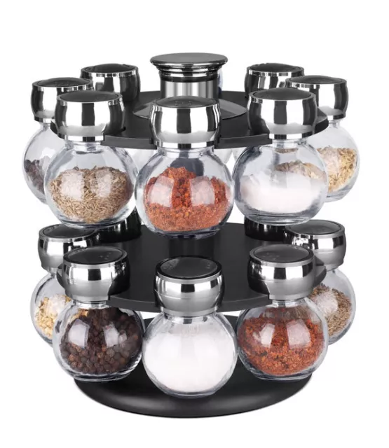 Home Basics 16 Piece Revolving Spice Rack, Black