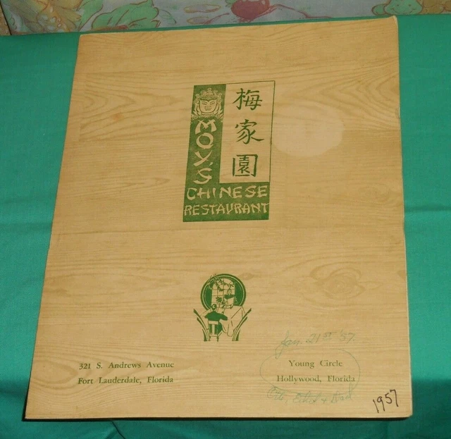 VINTAGE MOY'S CHINESE restaurant MENU Fort Lauderdale Hollywood Florida