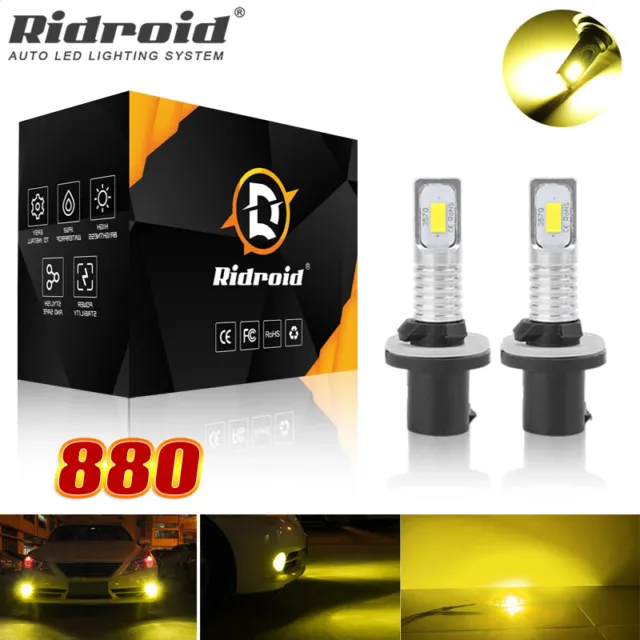 2pcs 880 899 LED Fog Light DRL Bulbs 80W 8000LM High Power 3000K Golden Yellow