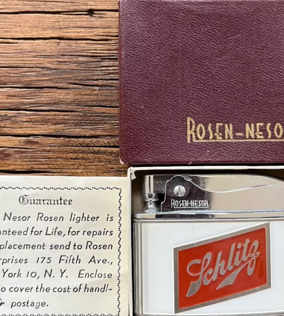 Vintage Rosen Nesor Flat Advertiser Lighter | Schlitz Beer Rare
