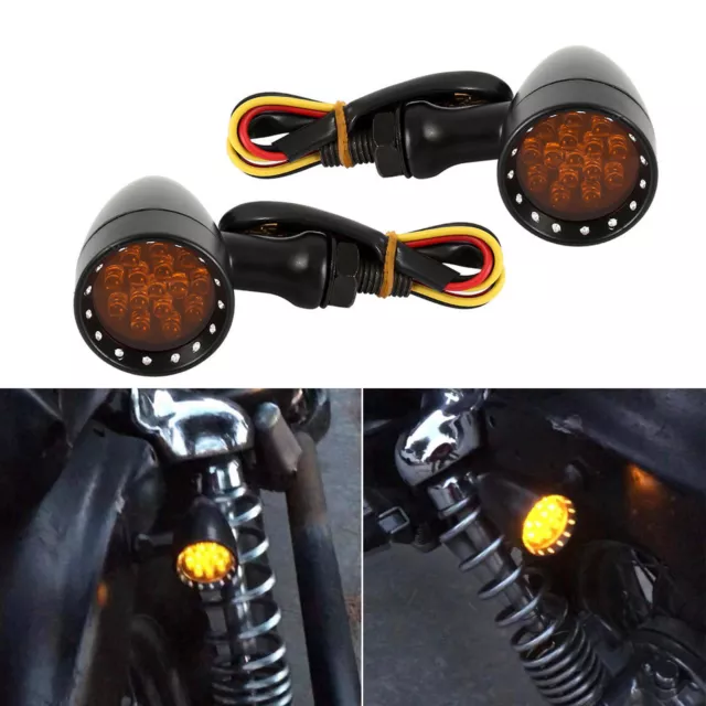 Motorrad LED Blinker Bullet Schwarz Universal für Harley Honda Yamaha Kawasaki