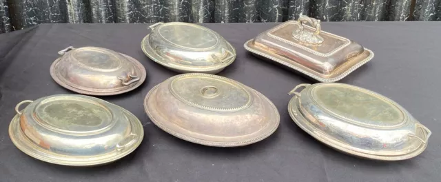 Job Lot Qty Silver Plate - 6x Entree Dish Serving Tureens - House Clearance Lot