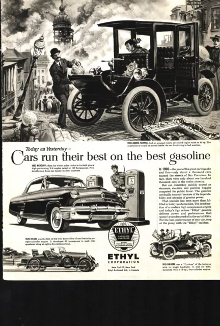 1953 vintage ad for Ethyl Gasoline-Earthquake fire 1806 nostalgic b5