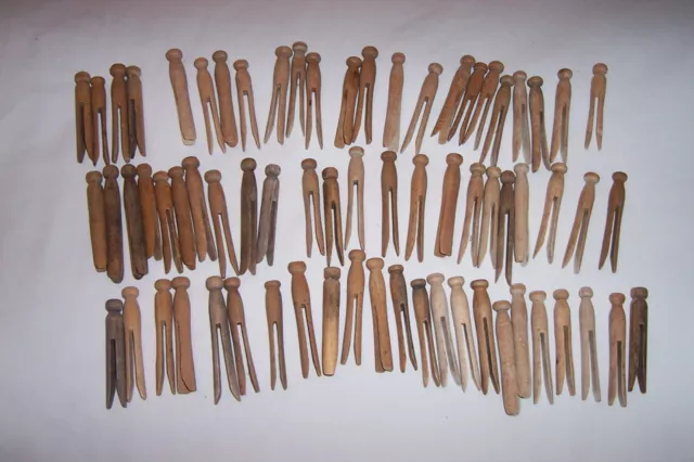 Set of 36 VINTAGE Wooden Clothespins Square Flat Head, 2 kinds Wood Clothes  Pins