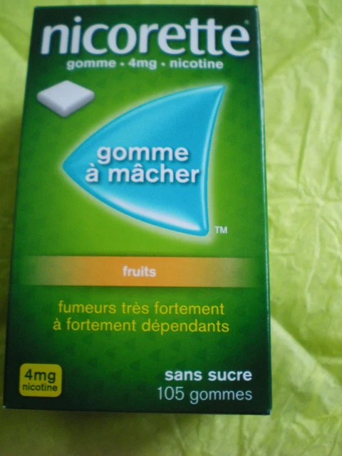 NICORETTE fruits 4 mg gomme a macher 105 gomme SANS SUCRE NEUF Exp 2024