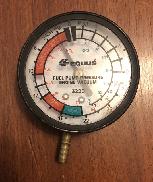 VINTAGE EQUUS FUEL Pump Pressure Auto Engine Vacuum Gauge Measure PSI
