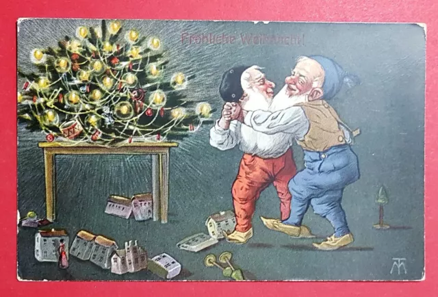 Künstler AK WEIHNACHTEN 1908 Zwerg Zwerge mit Weihnachtsbaum   ( 28674