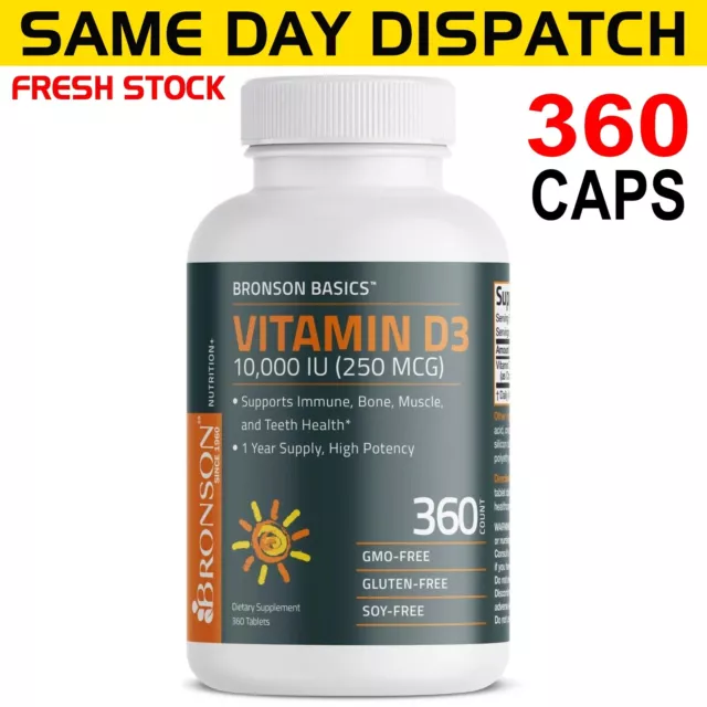 Bronson Vitamin D3 10000iu (250 MCG) MEGA VALUE PACK 360 Tabs AU STOCK
