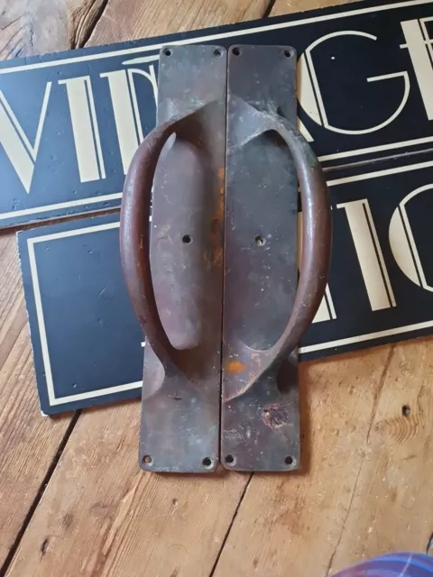 Large Pair of Bronze antique vintage old Door Handles Pulls 14 inch