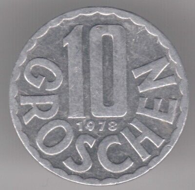 Austria 10 Groschen 1978 Aluminum Coin - Republic of Austria Eagle Escutcheon