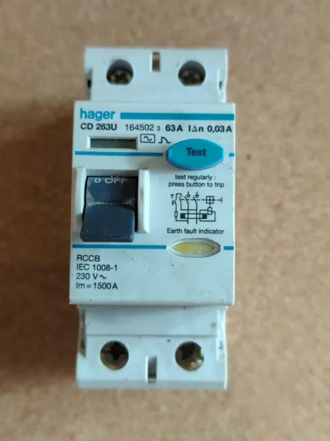 HAGER CD 263U 63A 30mA 2 POLE RCCB 63 AMP RCD RCCD