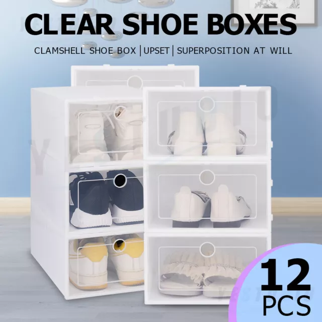 12Pcs Shoe Display Cases Box Rack Large Storage Cabinet Plastic Oragniser Drawer