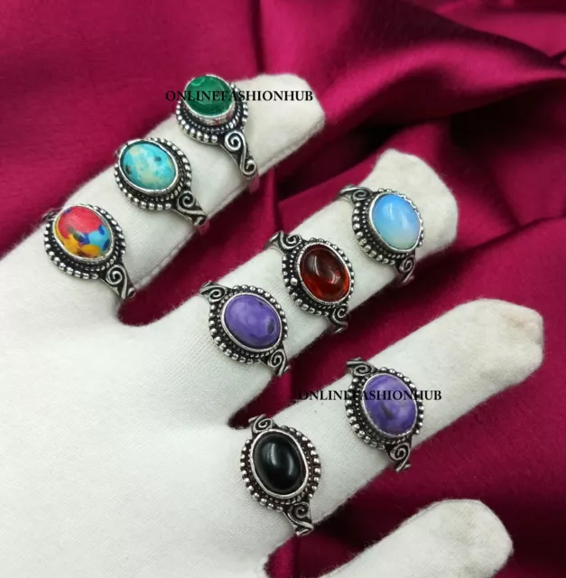 Black Onyx &Mix Gemstone 925 Sterling Silver Plated Lot Casting Rings For Gift