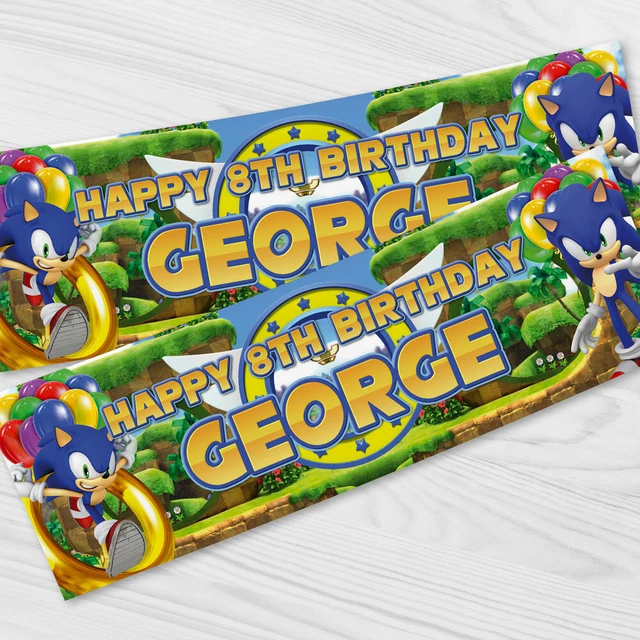 Personalised sonic the hedgehog birthday banner children party banner