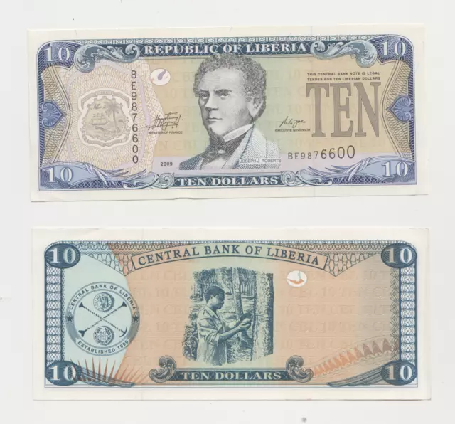 LIBERIA: L$ 10 Banknote - 2009 Issue - Older Series - UNC Condition