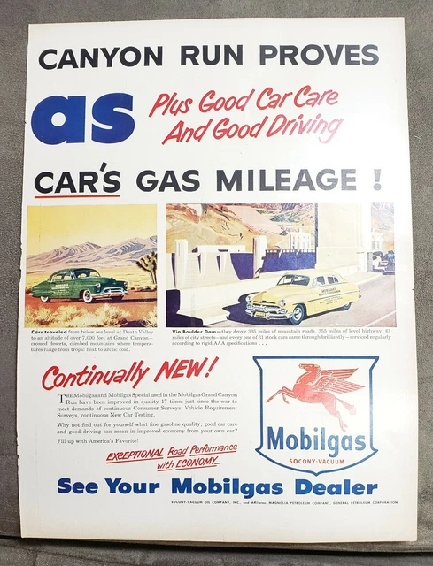 1950 Original Print Ad MOBILGAS  Pegasus Canyon Run