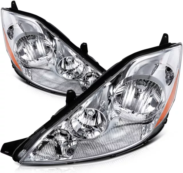 For 2006-2010 Toyota Sienna Van 4 & 5-Dr Chrome Housing Headlight Assembly Pair