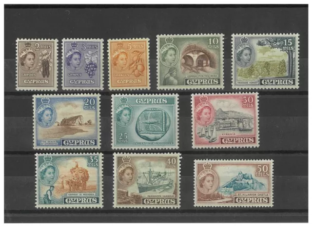 Cyprus 1955 QEII Pictorials Short Set of 11 Stamps to 50m SG173/83 MUH 21-20