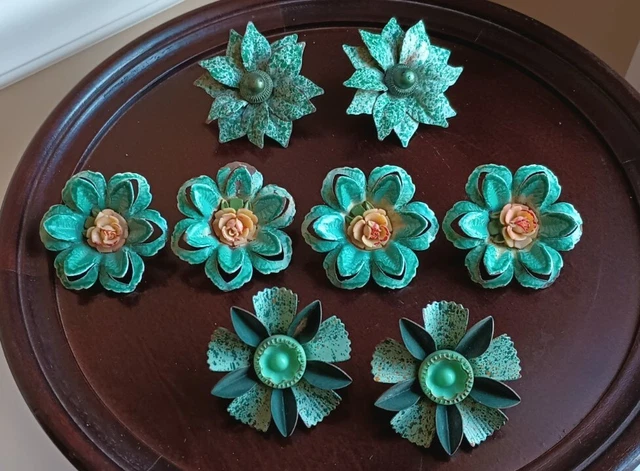 Flower Curtain Tie Back Push Pin Tacks Set Of 8 Metal Vintage Multicolor Chipped