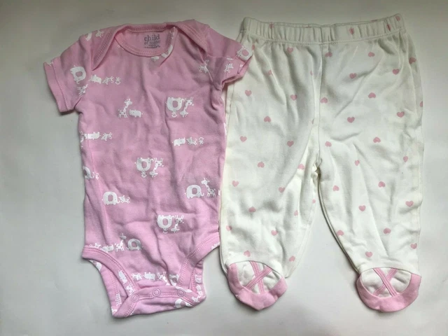 Girl's Size 3M 0-3 Months Two Piece Pink Carter's Elephant & Giraffe Top + Pants